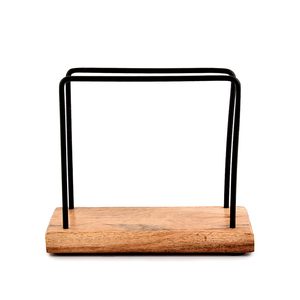 Porte-serviettes en bois d'acacia porte-serviettes sur pied en fil métallique pour cuisine, salle à manger et décoration intérieure utilisation de boîtes à mouchoirs - Product Image 3