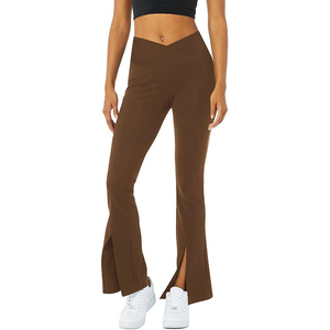 Pantalons de yoga évasés taille haute pour femmes avec fente latérale, leggings athlétiques extensibles à coupe bootcut pour le fitness, la salle de sport et les vêtements décontractés - Product Image 5