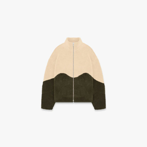 Veste polaire olive avec épaules tombantes, col montant, poches avant zippées, toile en polyester de qualité supérieure pour l'hiver - Product Image 1