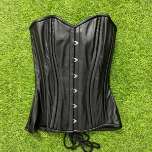 Authentic <b>Black</b> 100% Genuine Leather Overbust <b>Corset</b> Top Steel Boned Lace Decoration Firm Plus Size <b>Corset</b> Factory Wholesale - Product Image 1