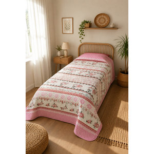 Cubrecama Individual con Estampado Floral Rosa, Personalizado, de Poliéster y Algodón, para Uso Doméstico, Disponible en Tamaños Queen, King y Twin para Verano - Product Image 1