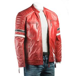 Blouson en cuir pour homme grande taille, couleur unie, avec fermeture éclair, style décontracté, en cuir de mouton, type motard, pour l'hiver – Vente en gros - Product Image 2