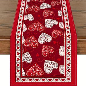 Tovaglia Quadrata Riutilizzabile in Lino Moderno, Runner da Tavola Serie Red Dwarf Love Stampata, Decorazione per <span class=keywords><strong>Cucina</strong></span> San Valentino, Vendita Transfrontaliera - Product Image 6