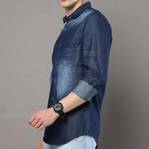 Men Stylish <b>Jeans</b> Shirt Retro Vintage Look Shirt Men Casual <b>Jeans</b> Shirt <b>Soft</b> Cotton Long Sleeve Top - Product Image 4