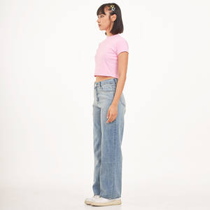 Babytee, camiseta informal rosa recortada para mujer, camiseta transpirable antibolitas de manga corta, cuello redondo, comodidad óptima, ecológica - Product Image 5