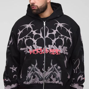 เสื้อมีฮู้ดโอเวอร์ไซส์สำหรับผู้ชายผ้าคอตตอน100% ยอดนิยมมีซิปด้านหน้าพิมพ์โลโก้ - Product Image 1