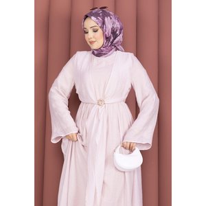 Robe de soirée en mousseline de soie rose poudré, coupe trapèze, avec broche dorée et boléro, confortable, tailles XS-XXL, pour les soirées - Product Image 2