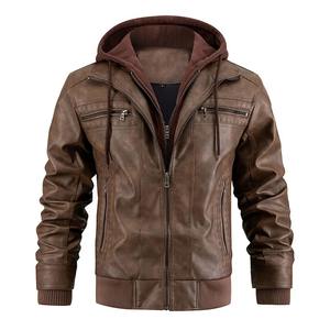 Nouveau hommes veste en cuir moto Slim Fit à capuche PU manteau haut automne hiver décontracté coupe-vent hommes vêtements détachable chapeau - Product Image 1