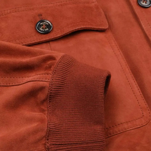 <b>Men's</b> <b>Suede</b> Bomber <b>Jacket</b> Solid Color Stand Collar Casual Autumn Wear Regular Fit Button Closure Cotton Lining - Product Image 3
