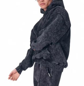 Conjunto de ropa de calle personalizada OEM para hombre, Sudadera con capucha lavada con ácido y sol, pantalones de chándal acampanados apilados, diamantes de imitación bordados - Product Image 4
