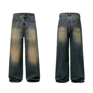 Jeans pour hommes Pantalon en denim à jambes larges et coupe ample avec poches Pantalons longs en denim de couleur unie Streetwear décontracté pour hommes - Product Image 5