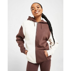 Sudadera con capucha y cremallera para mujer de talla grande con bloque de color personalizado Sudadera con capucha unisex de algodón polar con cremallera completa Sudadera con capucha de gran tamaño para mujer - Product Image 1
