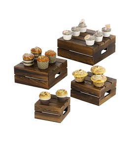 Burnt Wood <b>Cupcake</b> <b>Stand</b> Nesting Cake <b>Stand</b> Appetizer and Dessert Riser Wooden Crate Style Storage Organizer Set of 4 - Product Image 1