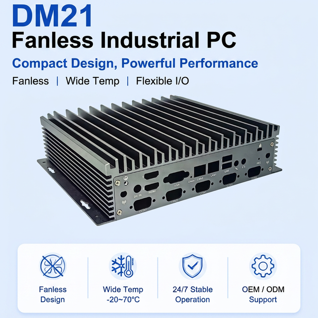 DM21 Fanless Industrial PC Chassis Aluminum Mini-ITX Embedded Case with Custom I/O OEM ODM Case