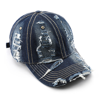 Casquettes de baseball unisexes de haute qualité, élégantes, à visière, en denim délavé à l'acide, couleur délavée, broderie, type denim, polyester/coton, streetwear