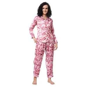 Conjunto de pijama de noche para mujer hecho de satén suave y cómodo 100% adecuado para ropa de verano a precio directo de fábrica