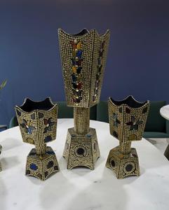 Décoration d'intérieur de style arabe, écologique, fait à la main, finition dorée métallique, orné de perles de pierre colorées, brûleur à encens Bakhoor - Product Image 5