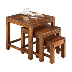 Ensemble de 3 tabourets Jodhpur en bois massif au design traditionnel élégant pour meubles de salon à la maison - Product Image 1