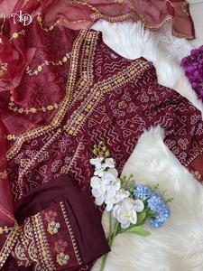 Meilleur tarif de qualité supérieure du fournisseur Red Merron Designer Gown Ready-Made Rayon Sequence Embroidery Work for Indian Pakistanais - Product Image 2