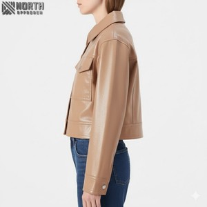 Chaqueta de Moda Transpirable de Cuero Genuino Tejido para Mujer, Estilo Elegante, Personalizable - Product Image 6