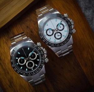 Montre chronographe automatique de luxe pour hommes, bracelet en acier inoxydable, cadran blanc, sous-cadrans noirs, montre mécanique, mouvement ETA, 40mm - Product Image 1