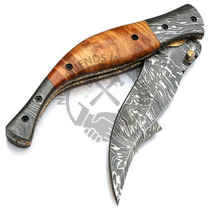 Couteau de chasse pliant personnalisable OEM pour homme en acier Damas, manche en bois, idéal pour la pêche, le camping et la randonnée - Product Image 4