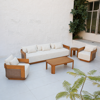 Ensemble de canapés de salon d'extérieur en teck pour hôtel-resort, mobilier contractuel en rotin résistant aux intempéries, personnalisable OEM