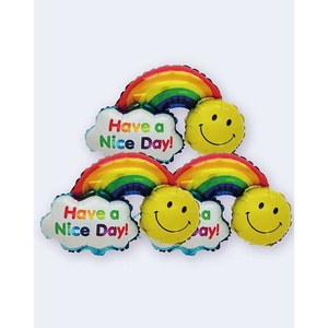 Ensemble de ballons arc-en-ciel en feuille d'aluminium 44,5x42,5cm, motif visage souriant 'Have A Nice Day', décorations de fête, sac de 12 pièces - Product Image 1
