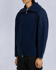 Customise OEM ODM Men's Navy Blue <b>Zip</b>-<b>Up</b> Knitted Wool Jacket Stand Collar Regular Fit Casual Winter Wear Manufacturer USA Sizes - Product Image 3