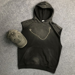 Vente en gros Logo personnalisé Lavage à l'acide Streetwear Vêtements Débardeur surdimensionné Pull Sans manches Sweat à capuche uni Homme Fabricant - Product Image 4