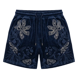 Men's <b>Shorts</b> Velour Heavyweight Rhinestone Embroidery Solid Eco-Friendly Streetwear Baggy <b>Y2K</b> Hip Hop Casual Gym Sweat <b>Short</b> - Product Image 1