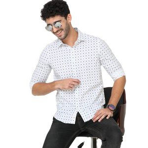 2024 nueva tendencia 100% algodón acabado melocotón tela impresa diseño elegante personalizado Slim Fit camisas antiarrugas para hombres a granel - Product Image 3