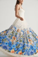 Kain Tulle Bordir Bunga Liar Ivory, Kain Brokat Bunga untuk Anak Perempuan, Biru Oranye, Motif Botani, Barang Ready Stock