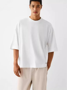 Camiseta Holgada de Corte Cuadrado para Hombre, Estilo Urbano, Servicio OEM, Personalizada con Serigrafía, 100% Algodón Ecológico, Cuello Redondo - Product Image 2