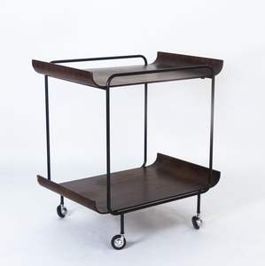 Latest Customize design Curved wooden Slave black finished iron <b>Frame</b> Serving trolley Hot sellinf hotel serving accessories - Product Image 1