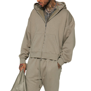 Hommes recadrés sweats à capuche zippés blanc surdimensionné Streetwear poids lourd surdimensionné pleine fermeture éclair pull à capuche pour sweats à capuche d'usine - Product Image 2