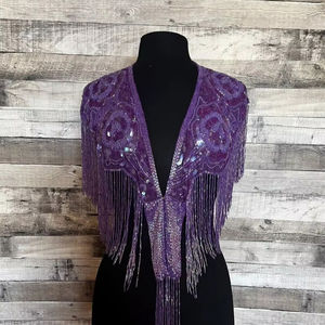 Club Ocasiones Elegante Capa Burlesca con Hebras de Cuentas Lentejuelas Hermosa Silueta Recta Sujetadores Cuello Envoltura Festiva - Product Image 1