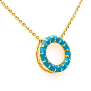 สร้อยคอจี้ดอกไม้เคลือบทองหรูหรา ประดับเพชรทรงกลมสีน้ำเงิน สำหรับงานแต่งงานแบบบูติก - Product Image 6