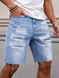 Shorts en jean décontractés pour homme, taille mi-haute, avec broderie 3D, tissu respirant écologique, coupe ample, vêtements d'été - Product Image 4