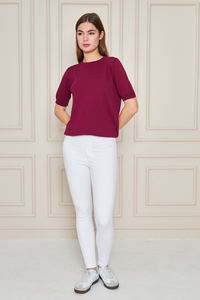 เสื้อถักแขนสั้นคอกลมสำหรับผู้หญิงเสื้อยืดระบายอากาศได้ดีมีสไตล์ใส่สบาย - Product Image 6