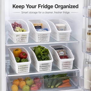 Ventilated Eco-Friendly Stackable PP Rectangle <b>Plastic</b> Refrigerator Organizer <b>Basket</b> with Handle for Fridge Pantry Food Storage - Product Image 3