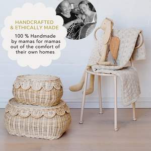 ชุดตะกร้าหวายสานด้วยมือ2ใบพร้อมขอบเป็นทรงหอยเชลล์สินค้ามาใหม่ - Product Image 5