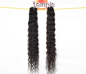 Cabello humano indio 100% barato crudo Natural Color negro onda del cuerpo cutícula alineada mechones Temple máquina doble trama onda profunda - Product Image 5