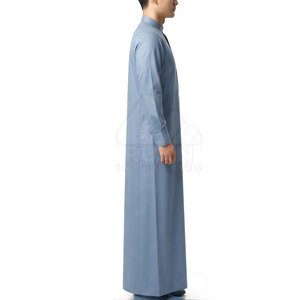 Thobe arabe traditionnel à manches longues, vêtement musulman, col montant, design décontracté, léger, respirant, en coton confortable pour - Product Image 4