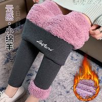 Collants chauds en cachemire pour femmes, couleur unie, motif nuage violet, en peluche, taille haute, lettres latérales, Leggings chauds pour femmes