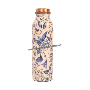 Superior Quality Blue Floral Textured Enamel Pure Copper <b>Water</b> <b>Bottle</b> Handcrafted Ayurvedic Health Benefits <b>Water</b> <b>Bottle</b> - Product Image 2