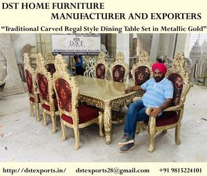 Antique Wooden Carved Modern Style <b>Dining</b> <b>Table</b> Set with Customized Size and Personalized Color Premium Quality Teak Wood UK - Product Image 2