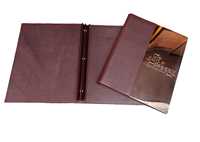 Porte-menu de restaurant, café, bar, en cuir PU de haute qualité, durable, personnalisé, double pliage, finition nickel rose.