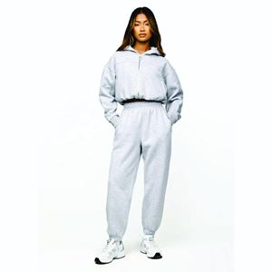Customized 100%Cotton Cropped Athletics <b>Women</b> Tracksuit Full <b>Zip</b> Hood Heather <b>Grey</b> <b>Women's</b> Tracksuit Top <b>Hoodie</b> - Product Image 3