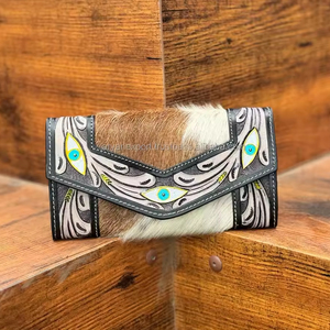 Nuevas carteras de piel de vaca hechas a mano y cuero mecanizado a mano para mujer, elegante Cartera de vaquera de alta calidad personalizada de cuero genuino - Product Image 3